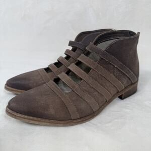 Free People Emma Strappy Leather Ankle Boots Brown Leather Pointed Toe EU 38